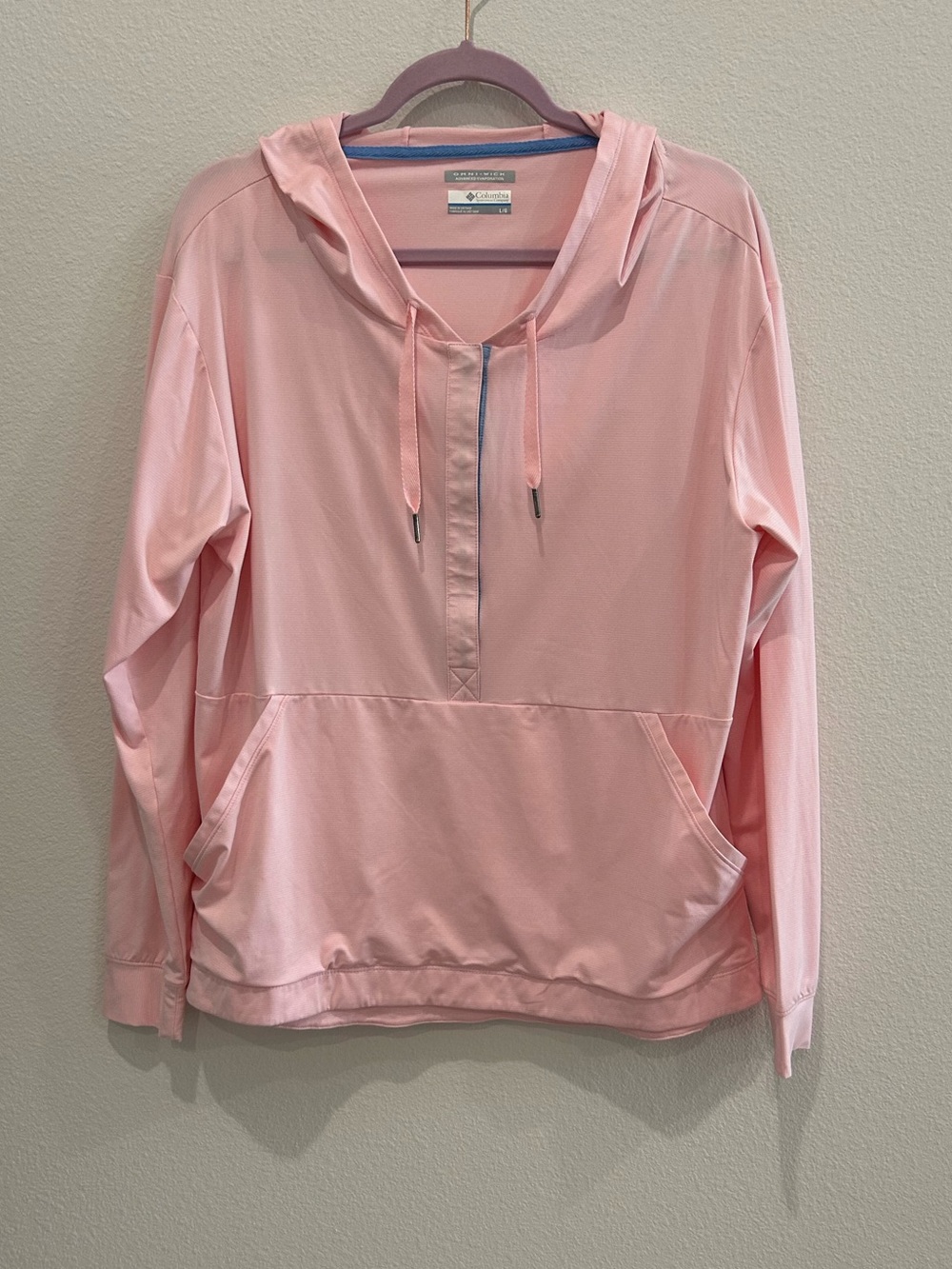 Columbia PFG Light Pink Hooded Pullover Sweatshirt, size large